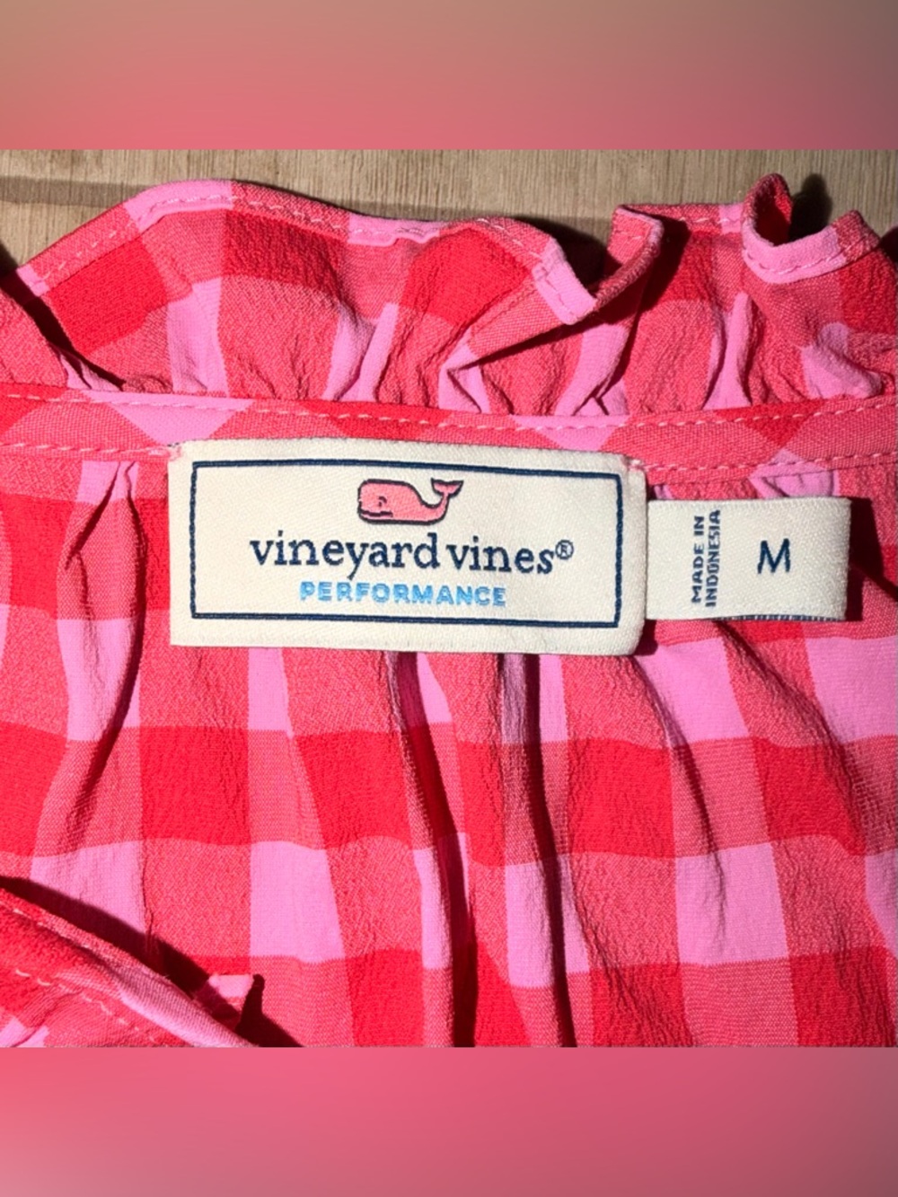 Vineyard Vines Women's Performance Sleeveless Gingham Ruffled Pink Medium - Picture 6 of 10